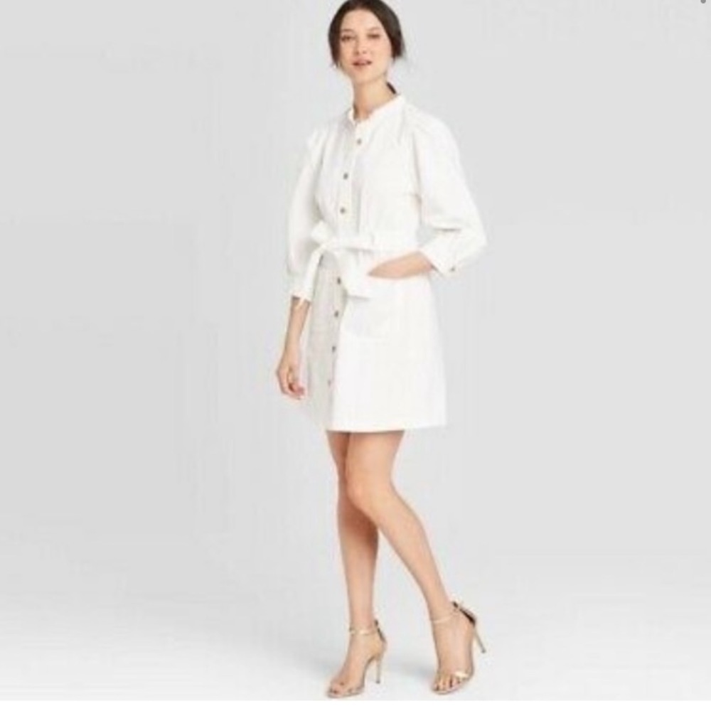 Who What Wear Puff 3/4 Sleeve Button-Down Dress M